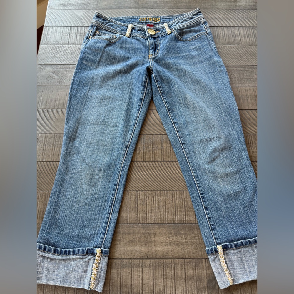 Vintage Guess Beaded Cropped Ankle Jeans with Cuffed Design Women’s Size 27 - Picture 3 of 12